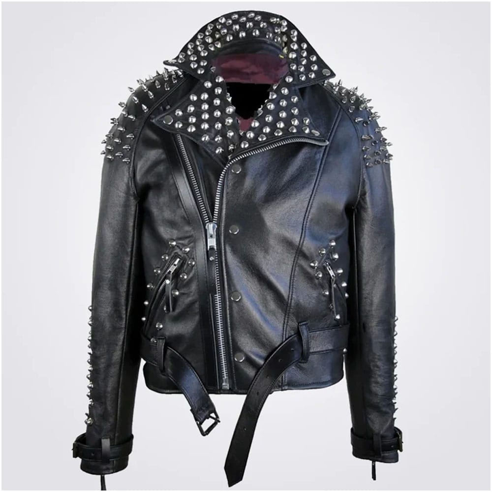 Classic Black Leather Jacket With Half Spikes For Men – Jacket in Leather