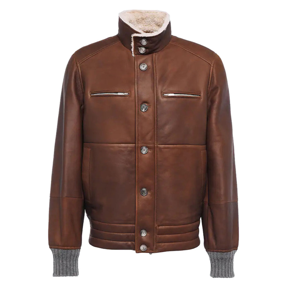Leather Shearling-Lined Bomber Jacket - Jacket in Leather